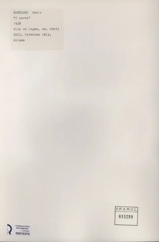 Anonimo , Barbieri, Carlo - sec. XX - I cervi , retro