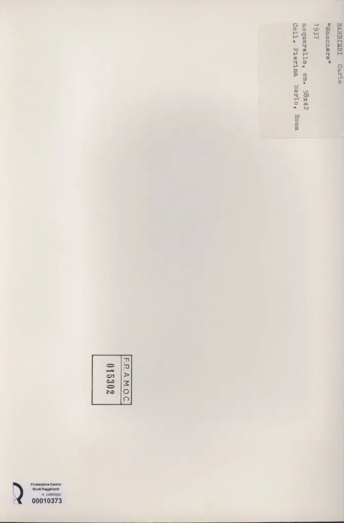 Anonimo , Barbieri, Carlo - sec. XX - Maschere , retro