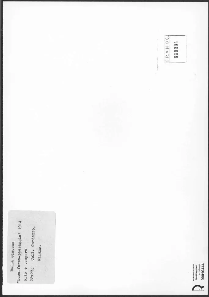 Anonimo , Balla, Giacomo - sec. XX - Luce - forza - paesaggio , retro