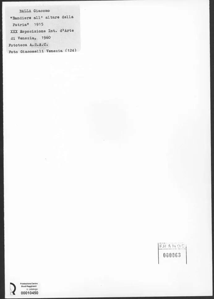 Giacomelli , Balla, Giacomo - sec. XX - Bandiere all'altare della patria , retro