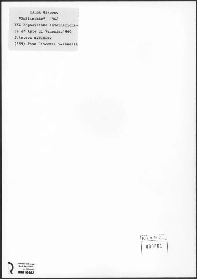 Giacomelli , Balla, Giacomo - sec. XX - Fallimento , retro