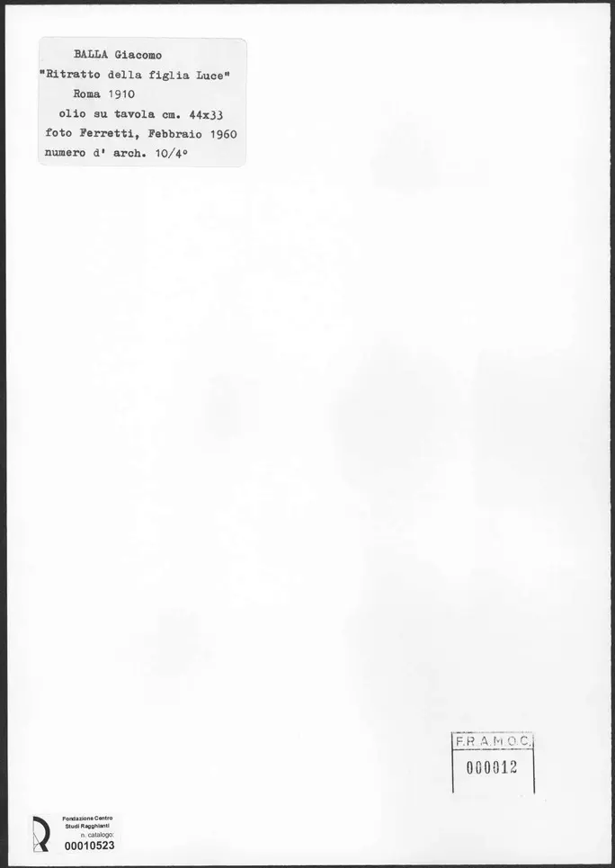 Ferretti, Alfredo Libero , Balla, Giacomo - sec. XX - Ritratto della figlia Luce , retro