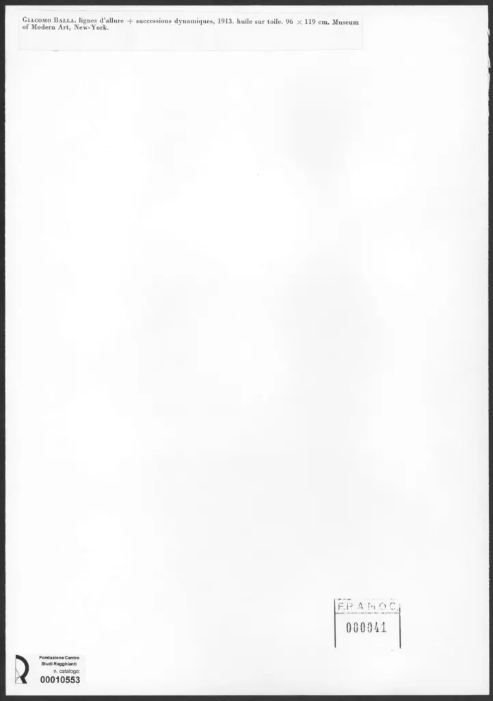 Anonimo , Balla, Giacomo - sec. XX - Linee andamentali + Successioni dinamiche , retro