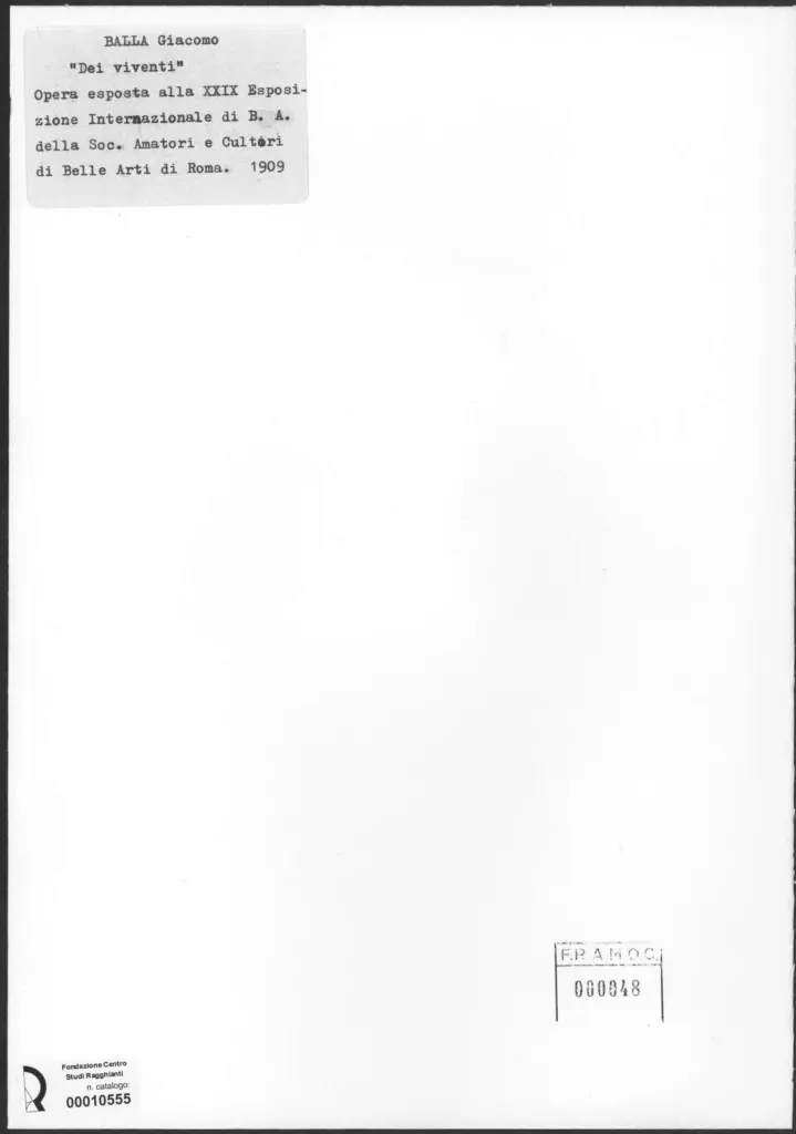 Anonimo , Balla, Giacomo - sec. XX - Dei viventi , retro