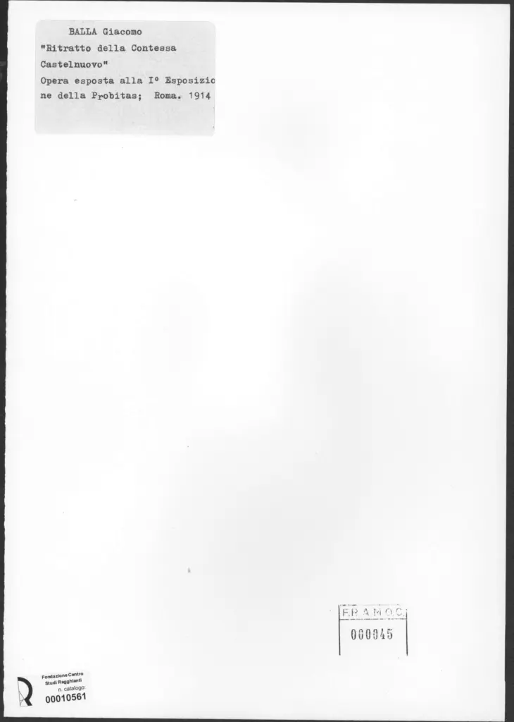 Anonimo , Balla, Giacomo - sec. XX - Ritratto della Contessa Castelnuovo , retro