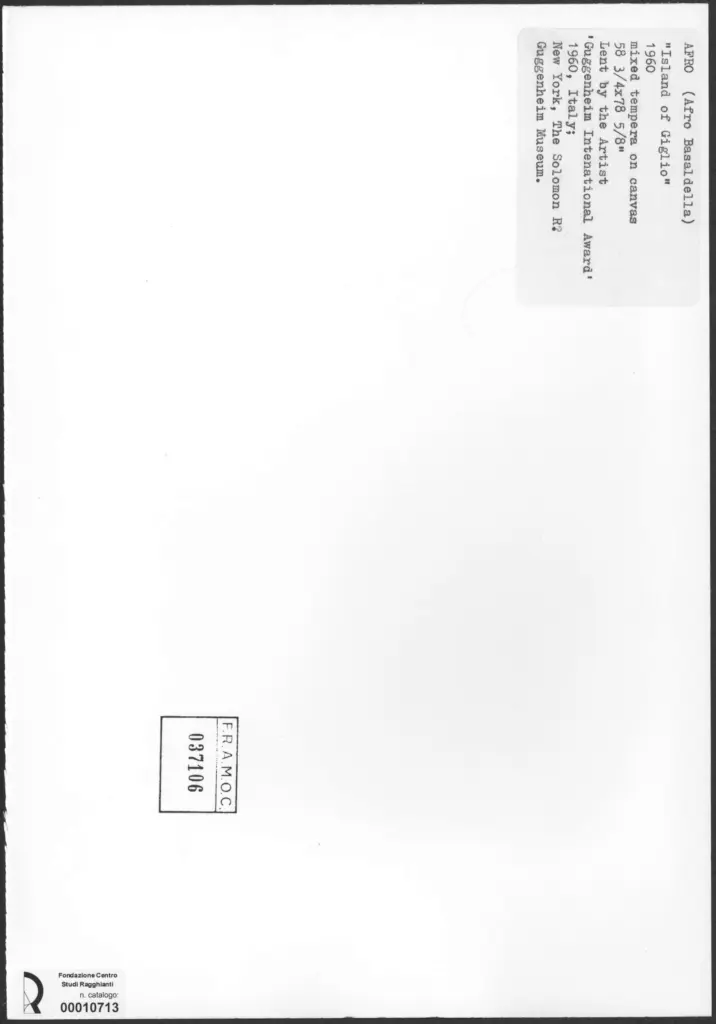 Anonimo , Basadella, Afro - sec. XX - L'isola del Giglio , retro