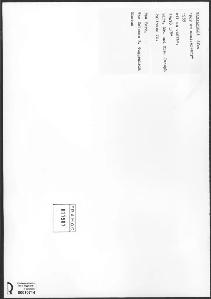 Anonimo , Basadella, Afro - sec. XX - Per un anniversario , retro