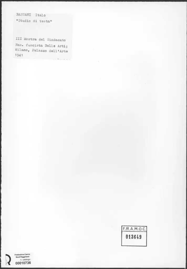 Anonimo , Bassani, Italo - sec. XX - Studio di testa , retro