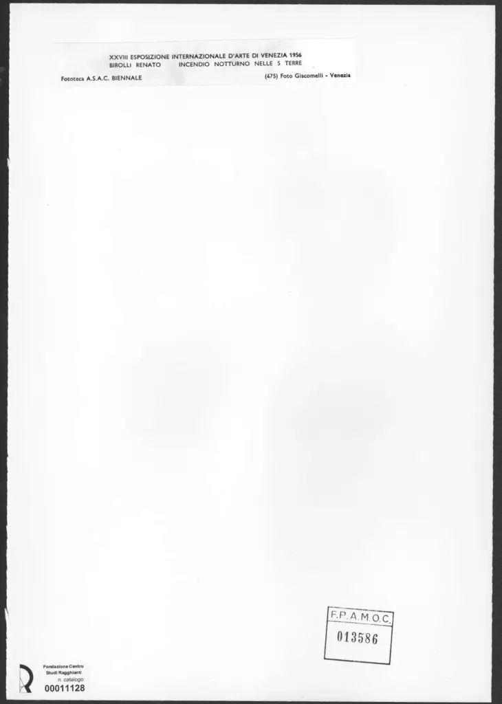 Giacomelli , Birolli, Renato - sec. XX - Incendio notturno nelle Cinque Terre , retro