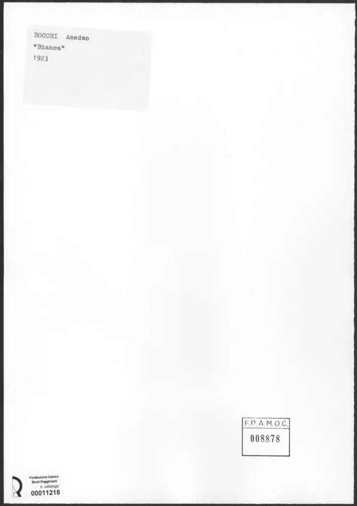 Anonimo , Bocchi, Amedeo - sec. XX - Bianca , retro