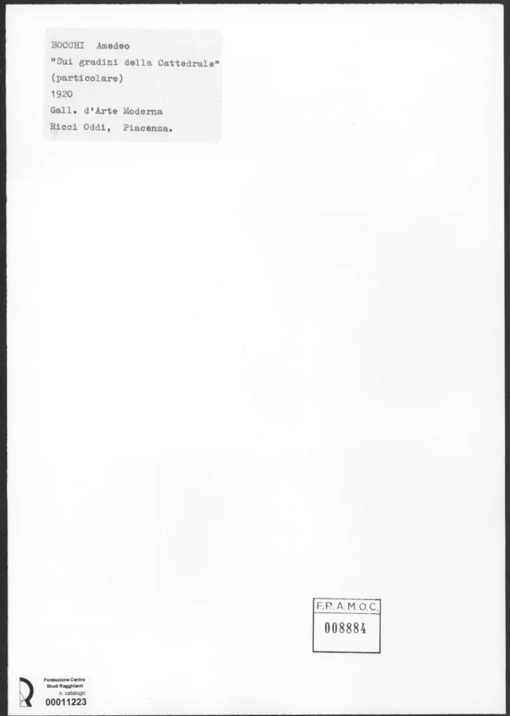 Anonimo , Bocchi, Amedeo - sec. XX - Sui gradini della cattedrale, particolare , retro