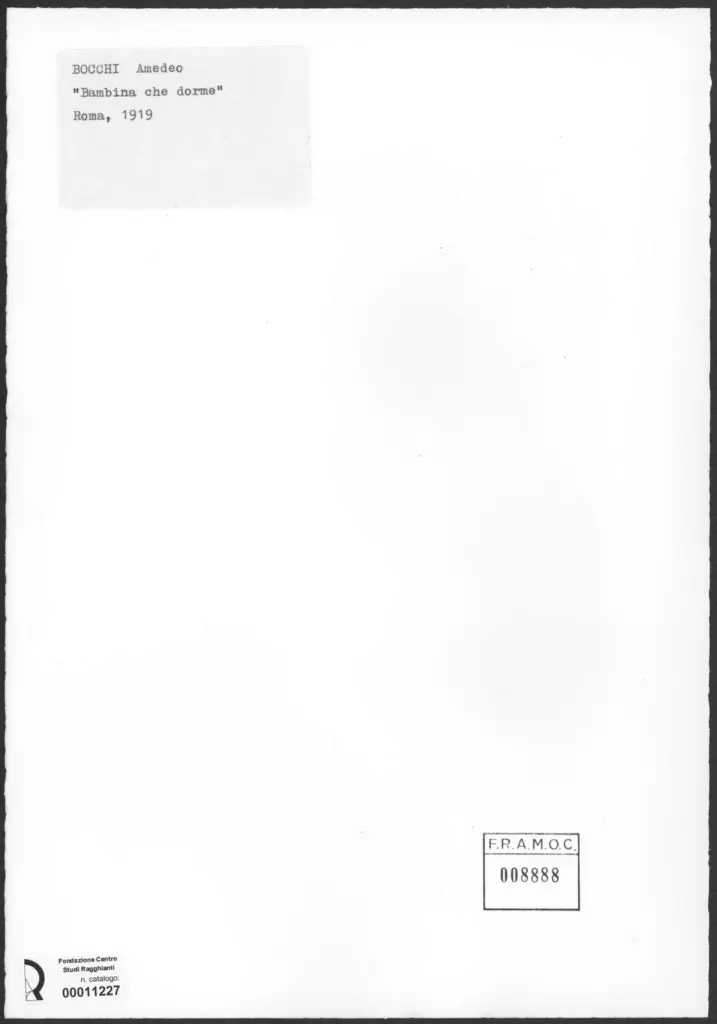 Anonimo , Bocchi, Amedeo - sec. XX - Bambina che dorme , retro