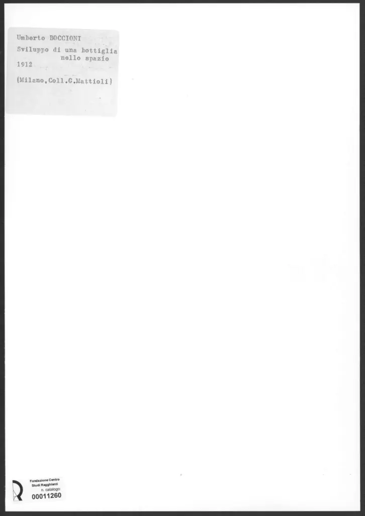 Anonimo , Boccioni, Umberto - sec. XX - Sviluppo di una bottiglia nello spazio , retro
