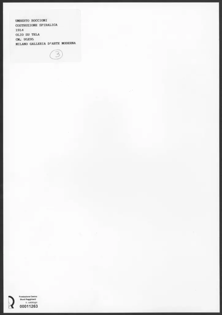 Anonimo , Boccioni, Umberto - sec. XX - Costruzione spiralica , retro