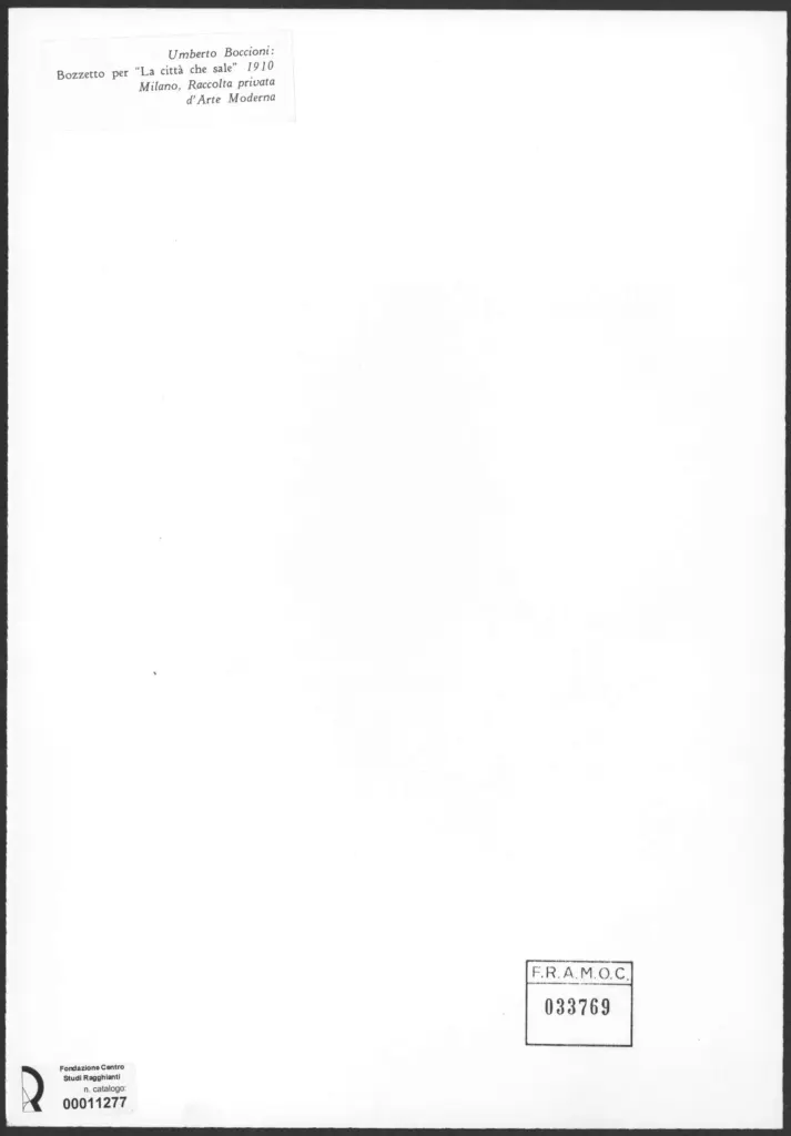 Anonimo , Boccioni, Umberto - sec. XX -La citt&agrave; che sale - bozzetto , retro