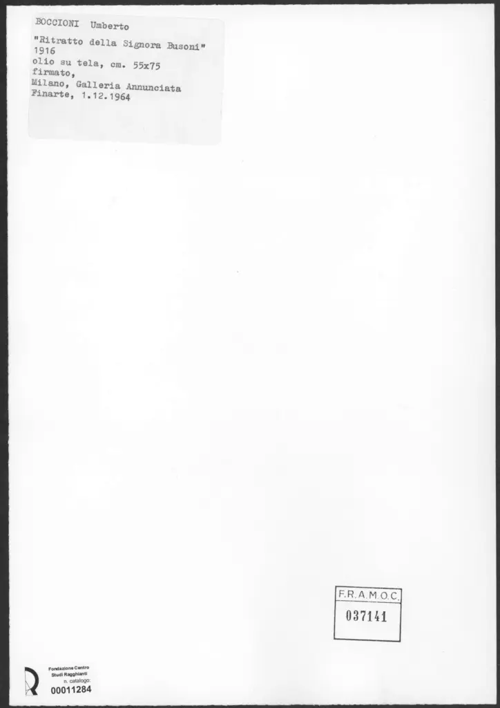 Anonimo , Boccioni, Umberto - sec. XX - Ritratto della Signora Busoni , retro