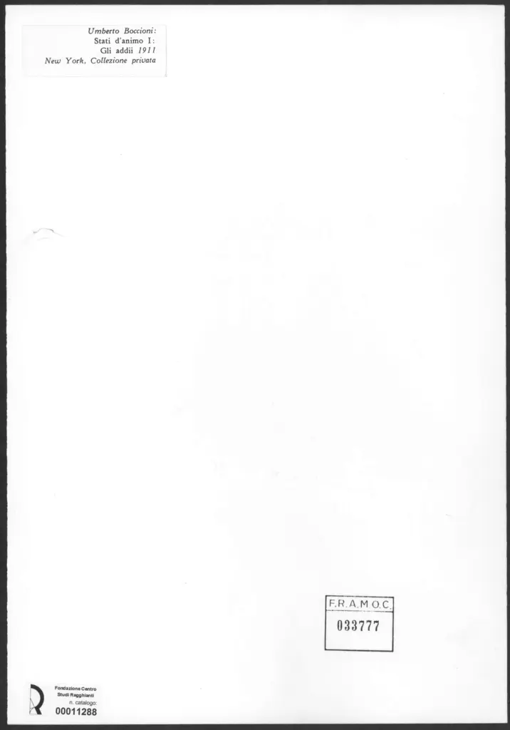 Anonimo , Boccioni, Umberto - sec. XX - Stati d'animo I - Gli addii , retro