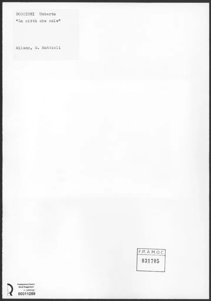 Anonimo , Boccioni, Umberto - sec. XX - La citt&agrave; che sale , retro