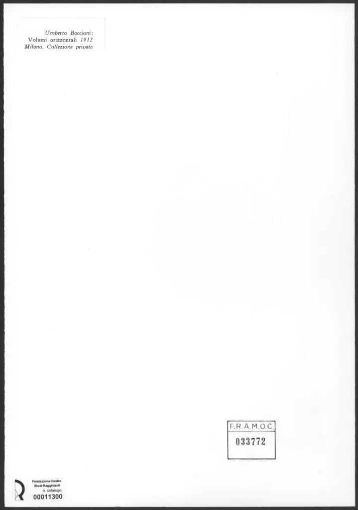 Anonimo , Boccioni, Umberto - sec. XX - Volumi orizzontali , retro