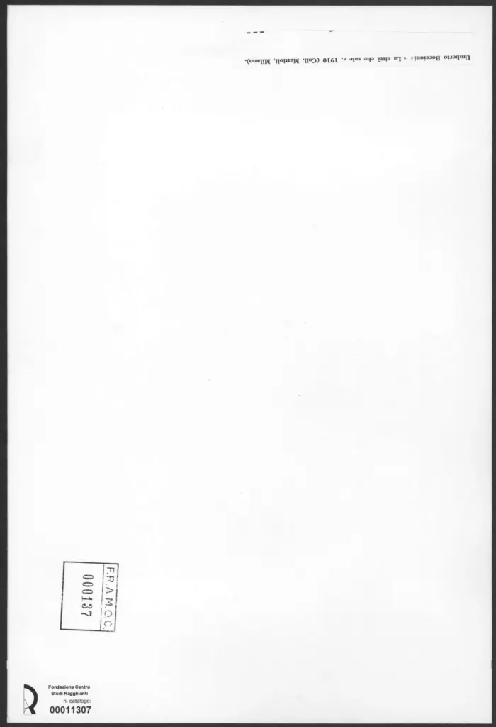 Anonimo , Boccioni, Umberto - sec. XX - La citt&agrave; che sale , retro