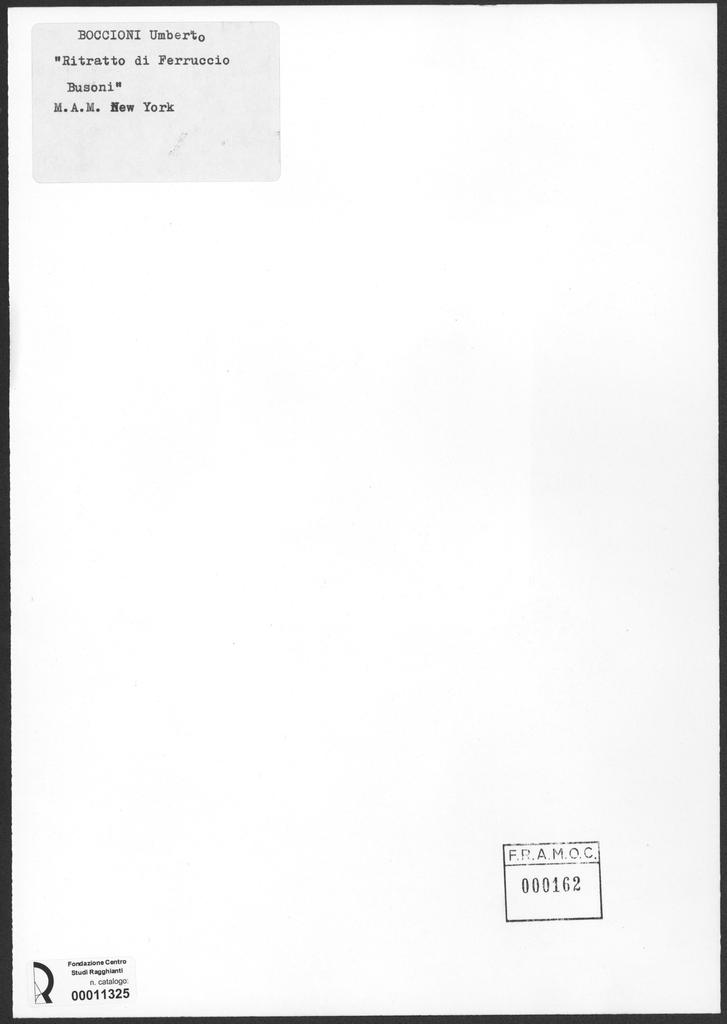 Anonimo , Boccioni, Umberto - sec. XX - Ritratto di Ferruccio Busoni , retro
