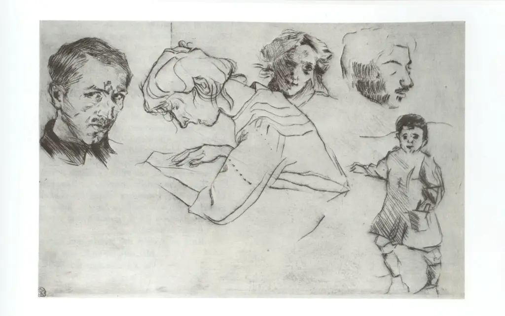 Anonimo , Boccioni, Umberto - sec. XX - Schizzi di teste con autoritratto , fronte