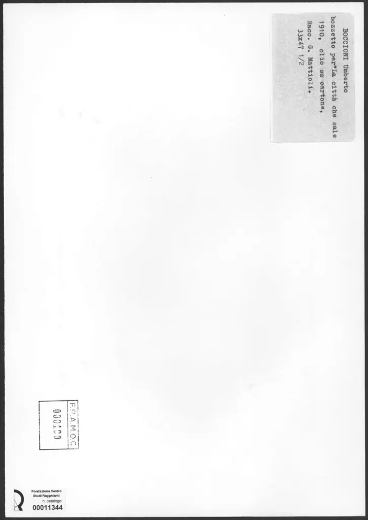 Anonimo , Boccioni, Umberto - sec. XX - La citt&agrave; sale - bozzetto , retro