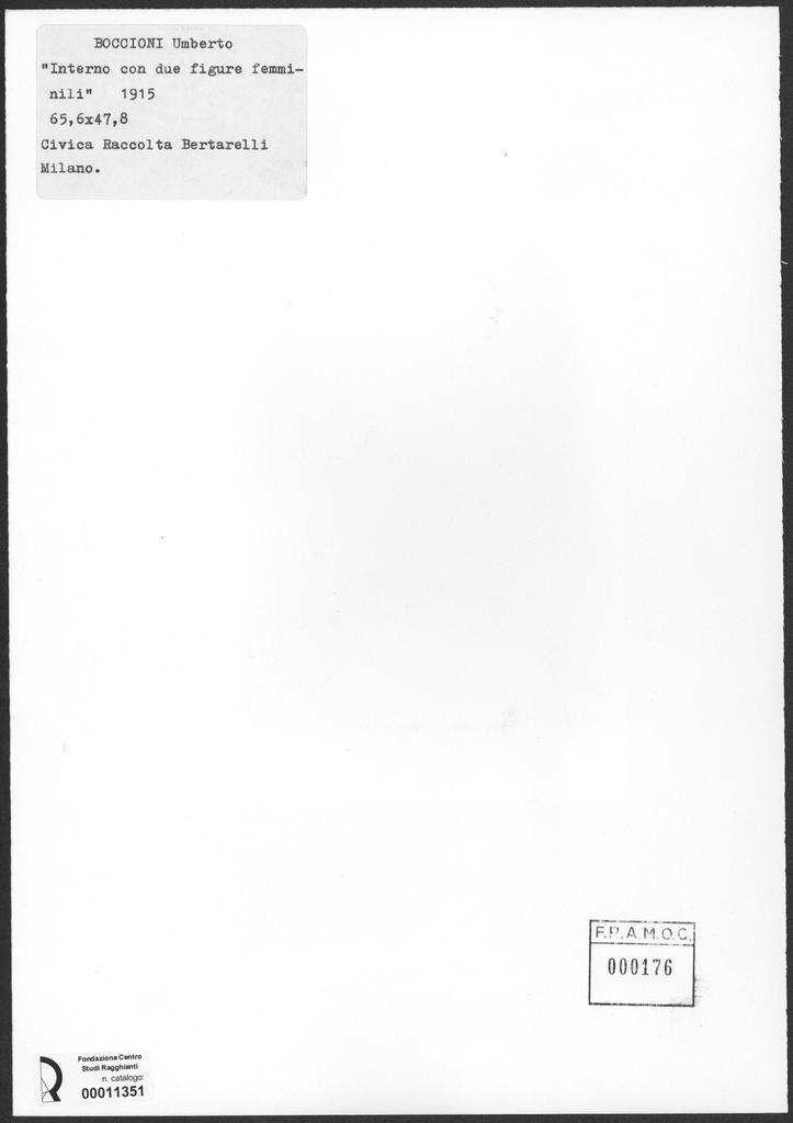 Anonimo , Boccioni, Umberto - sec. XX - Interno con due figure femminili , retro