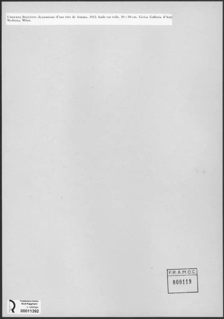 Anonimo , Boccioni, Umberto - sec. XX - Dynamisme d'une t&ecirc;te de femme - Dinamismo di una testa di donna , retro