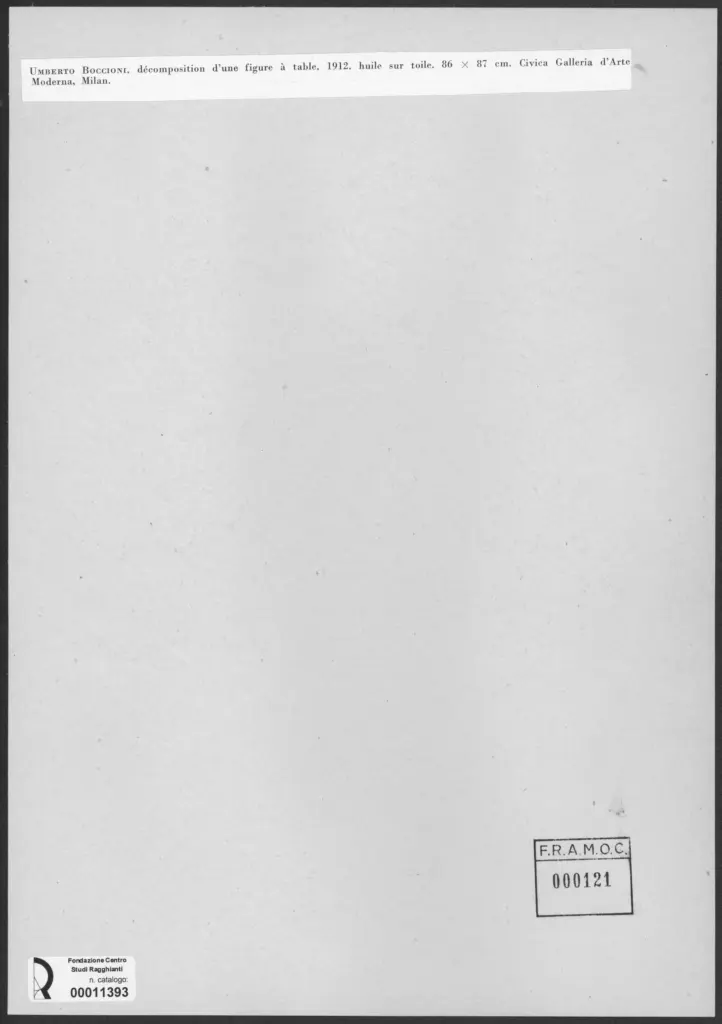 Anonimo , Boccioni, Umberto - sec. XX - Scomposizione di una figura a tavola , retro