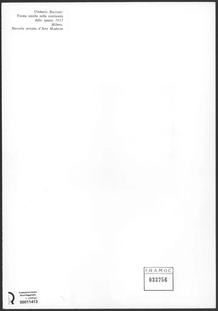 Anonimo , Boccioni, Umberto - sec. XX - Forme uniche nella continuit&agrave; dello spazio , retro