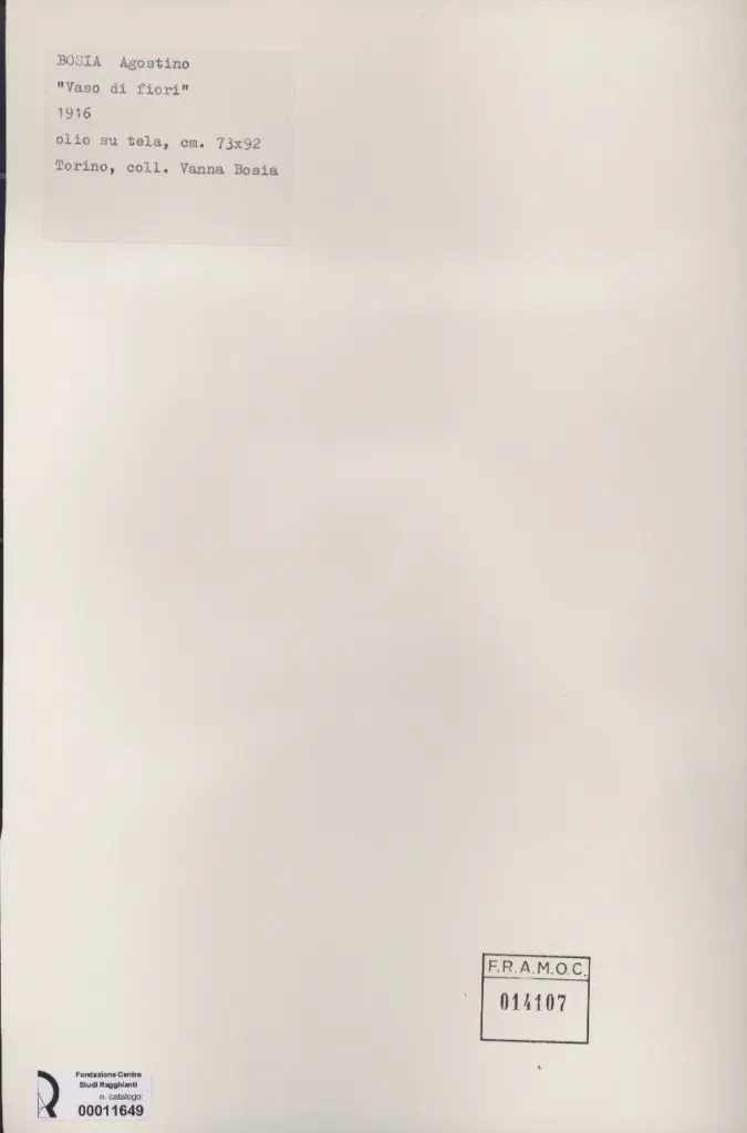 Anonimo , Bosia, Agostino - sec. XX - Vaso di fiori , retro