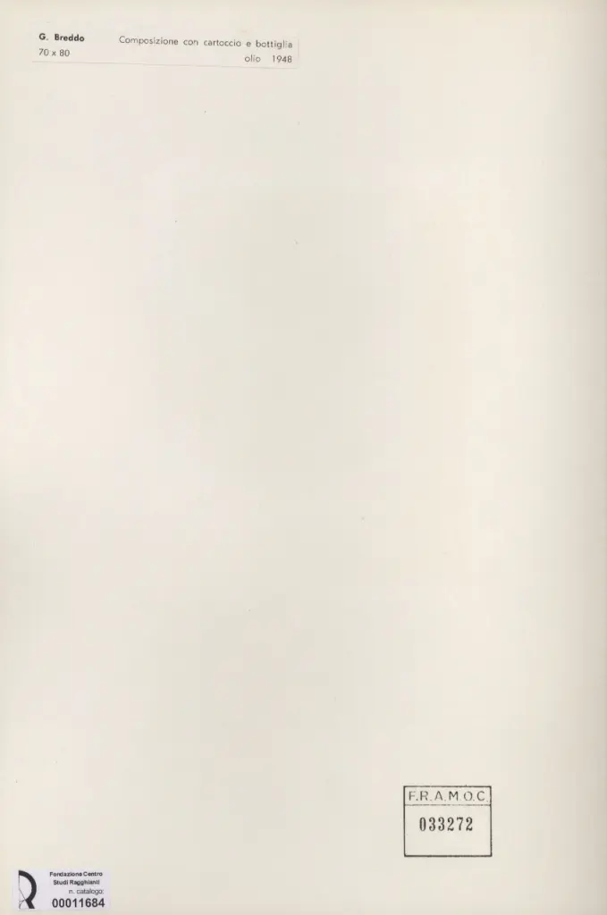 Anonimo , Breddo, Gastone - sec. XX - Composizione con cartoccio e bottiglia , retro
