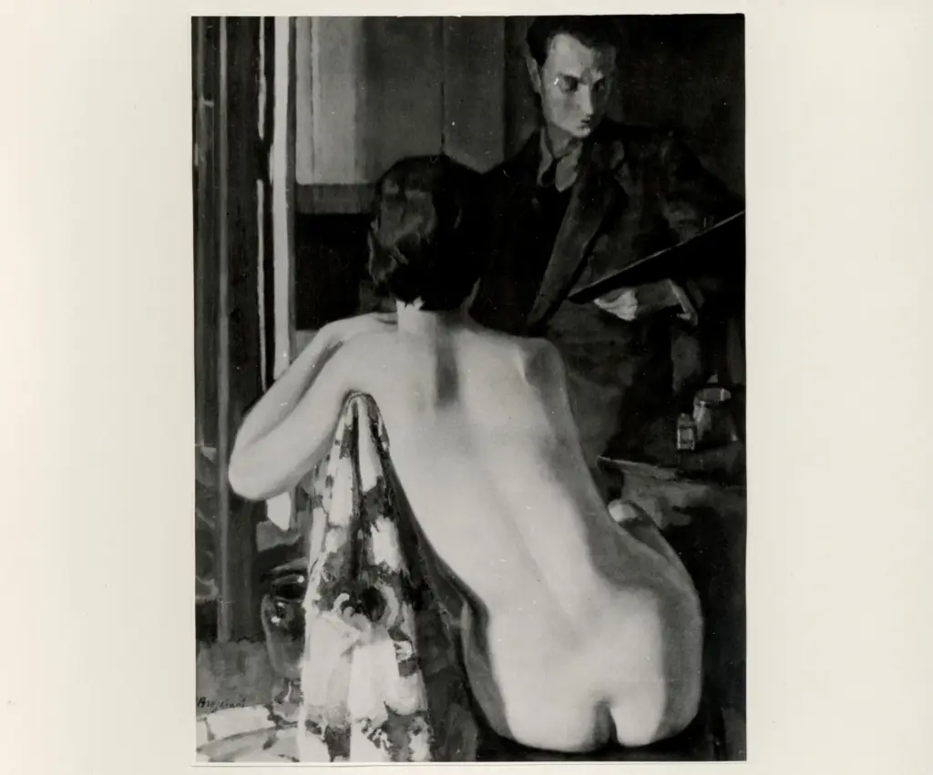 Anonimo , Bresciani, Antonio - sec. XX - Nudo di schiena col pittore , fronte