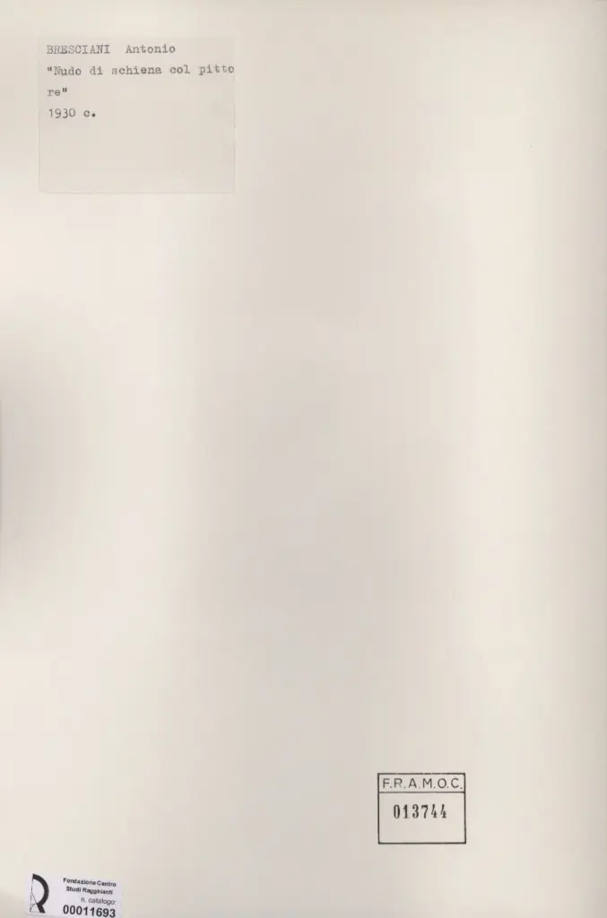 Anonimo , Bresciani, Antonio - sec. XX - Nudo di schiena col pittore , retro