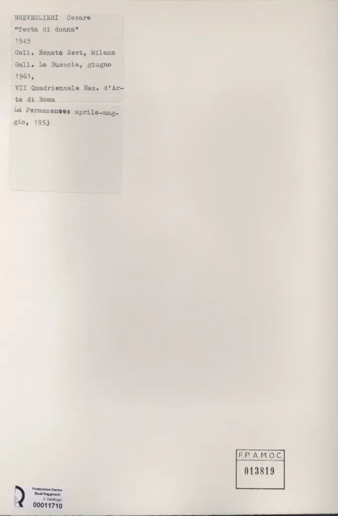 Anonimo , Breveglieri, Cesare - sec. XX - Testa di donna , retro