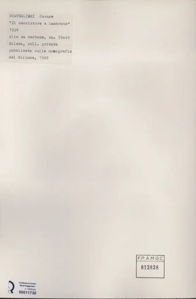 Anonimo , Breveglieri, Cesare - sec. XX - Il cacciatore Lambrate , retro