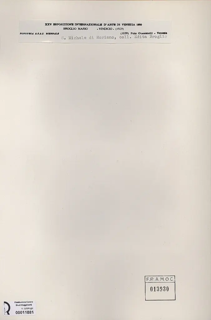 Giacomelli , Broglio, Mario - sec. XX - Vindicio , retro