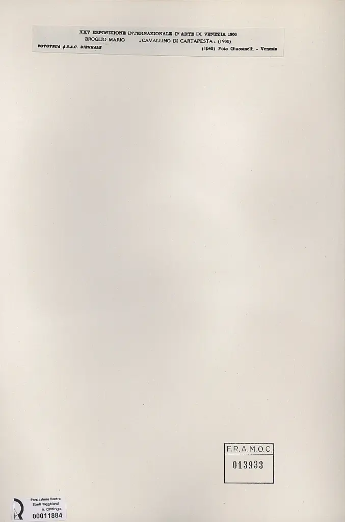 Giacomelli , Broglio, Mario - sec. XX - Cavallino di cartapesta , retro