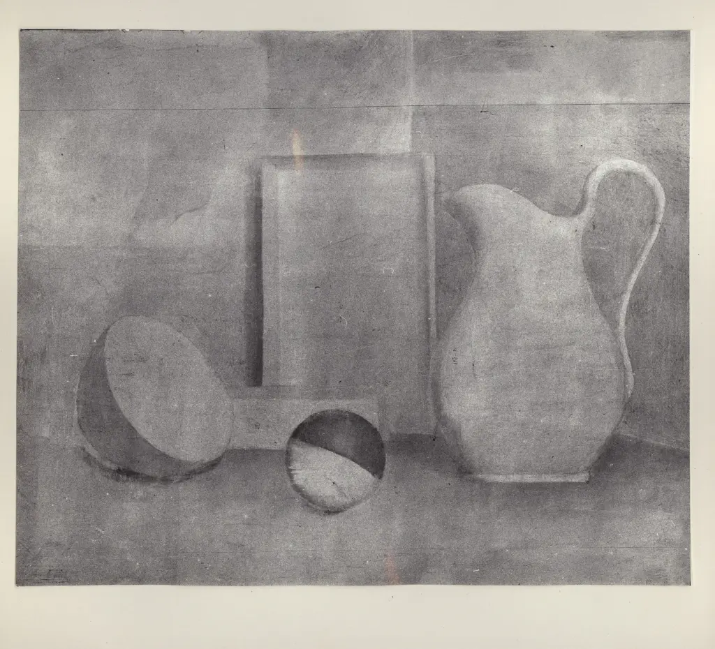 Anonimo , Broglio, Mario - sec. XX - Natura morta con con la palla e il bricco