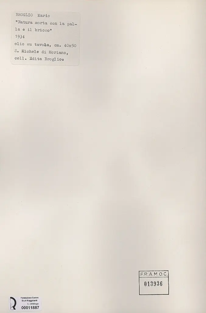 Anonimo , Broglio, Mario - sec. XX - Natura morta con con la palla e il bricco , retro
