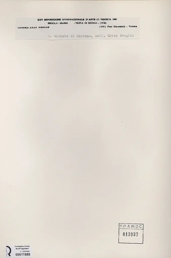 Giacomelli , Broglio, Mario - sec. XX - Testa di donna , retro