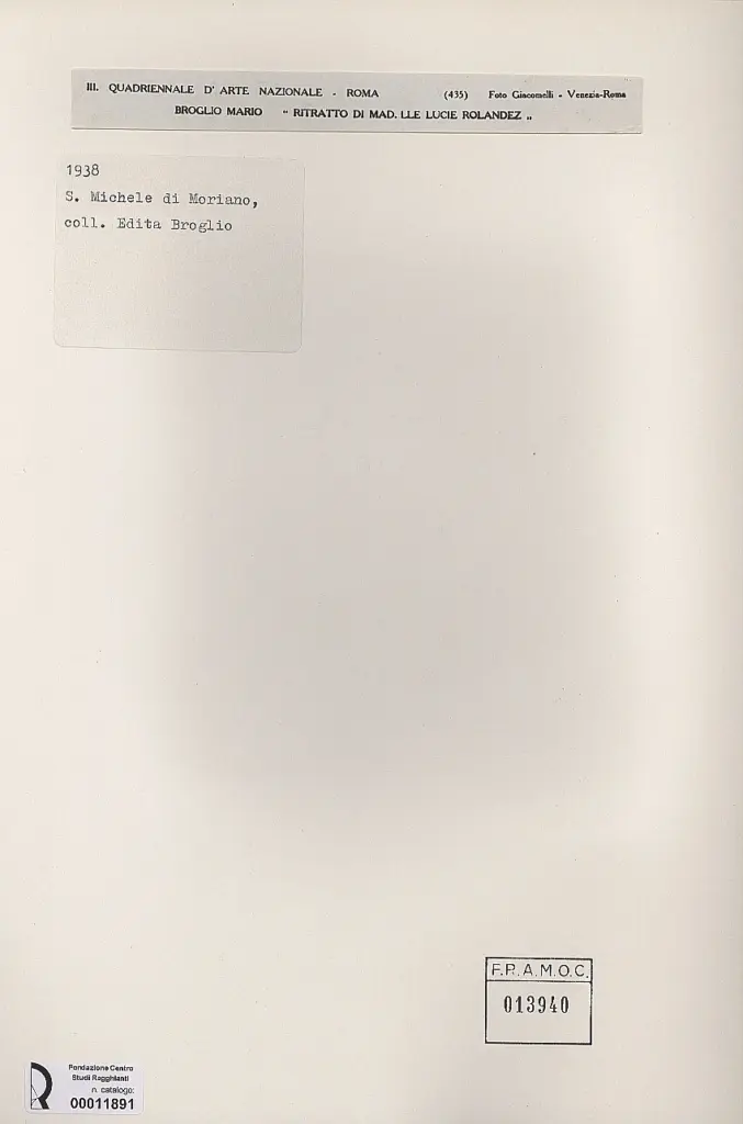 Giacomelli , Broglio, Mario - sec. XX - Ritratto di Mad.lle Lucie Rolandez , retro