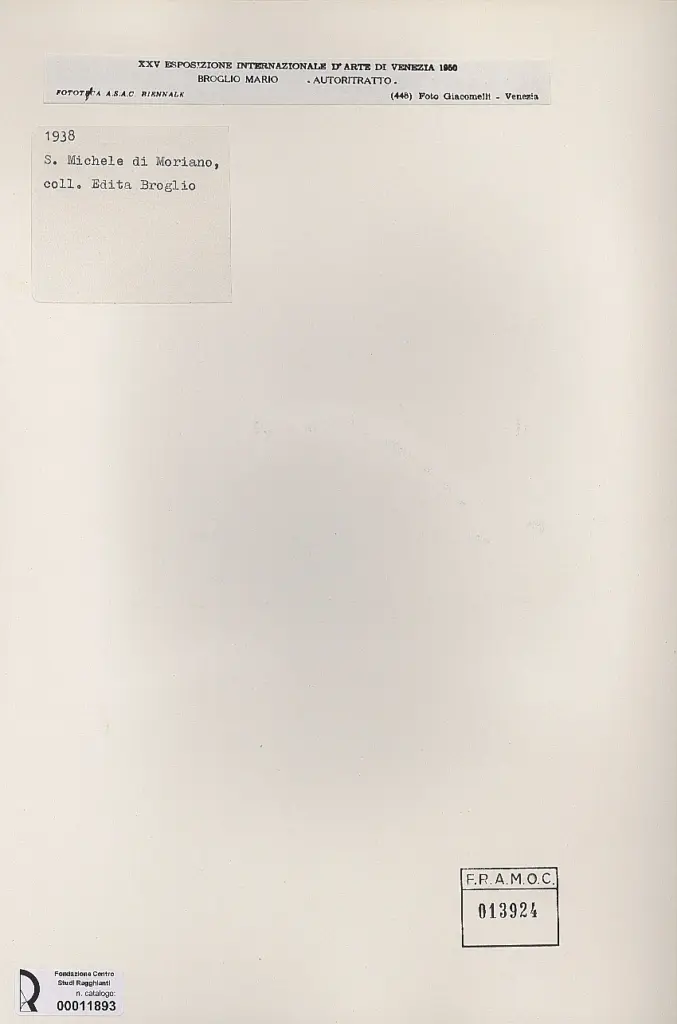 Giacomelli , Broglio, Mario - sec. XX - Autoritratto , retro