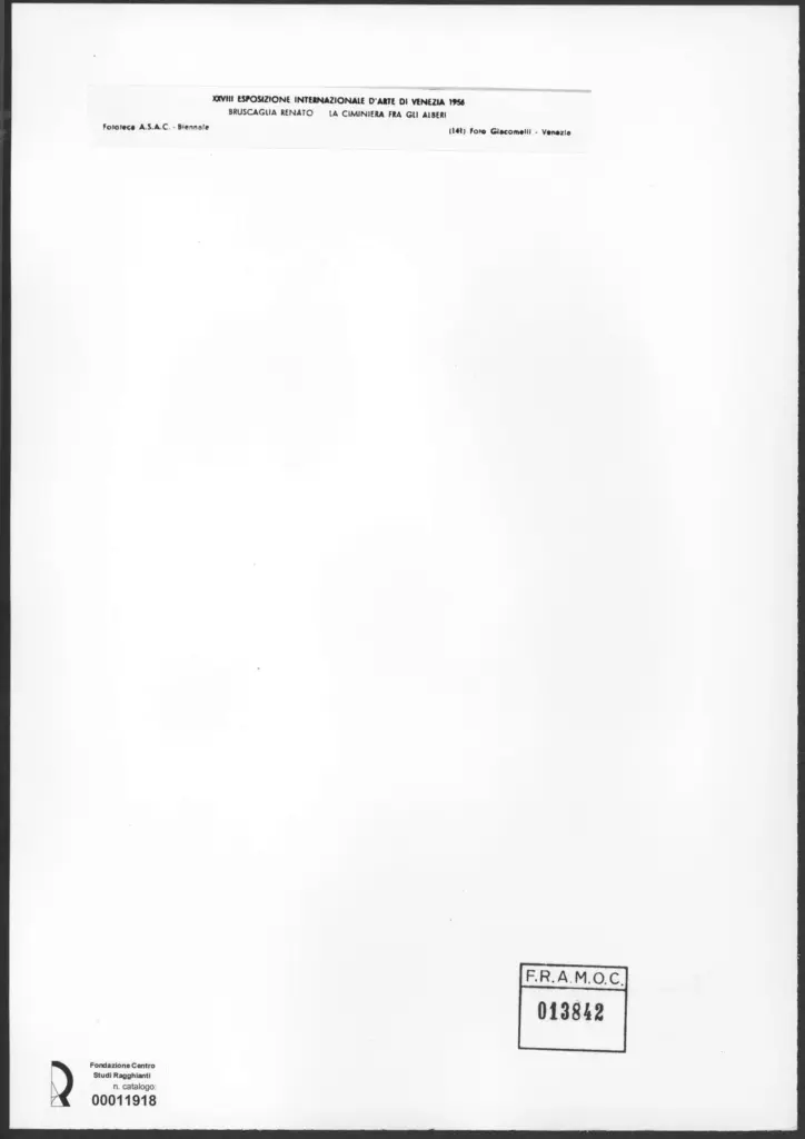 Giacomelli , Bruscaglia, Renato - sec. XX - La ciminiera fra gli alberi , retro