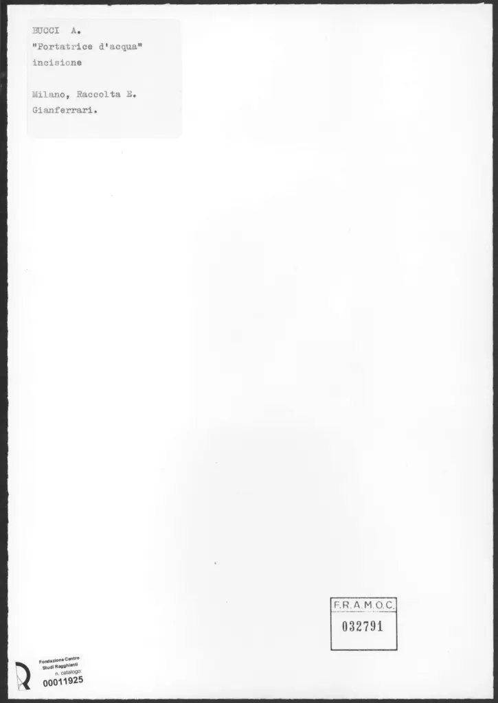 Anonimo , Bucci, Anselmo - sec. XX - Portatrice di acqua , retro