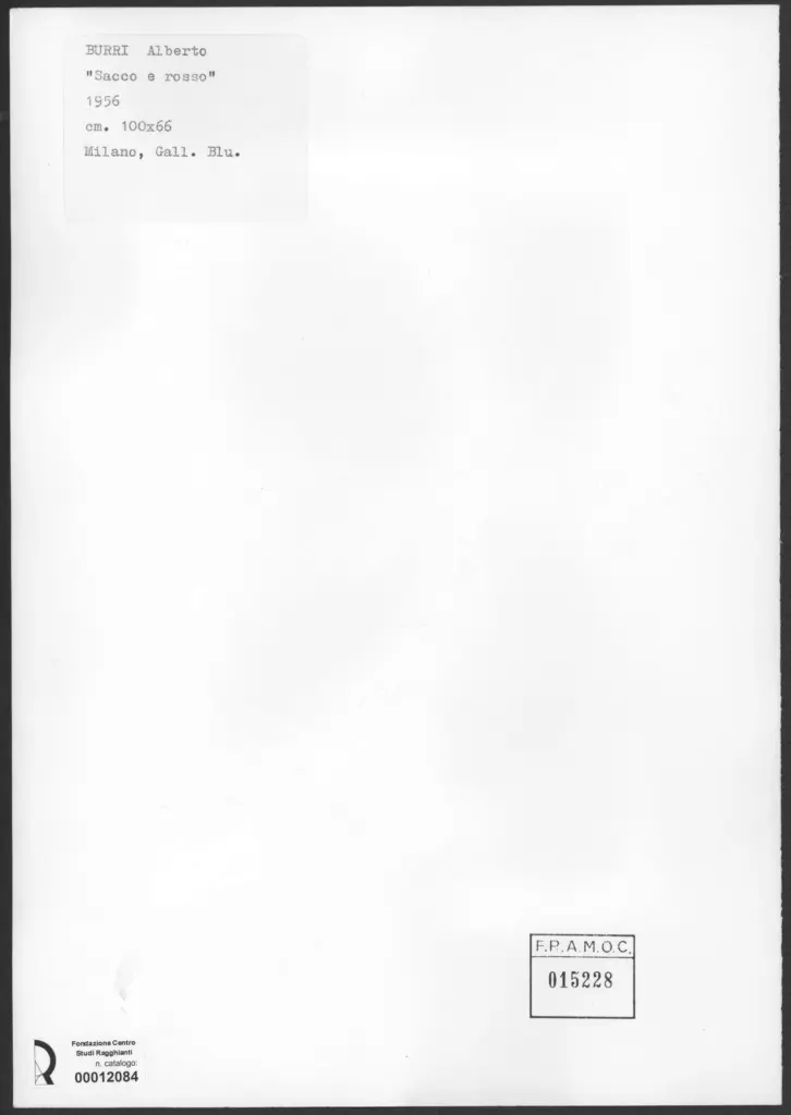 Anonimo , Burri, Alberto - sec. XX - Sacco rosso , retro