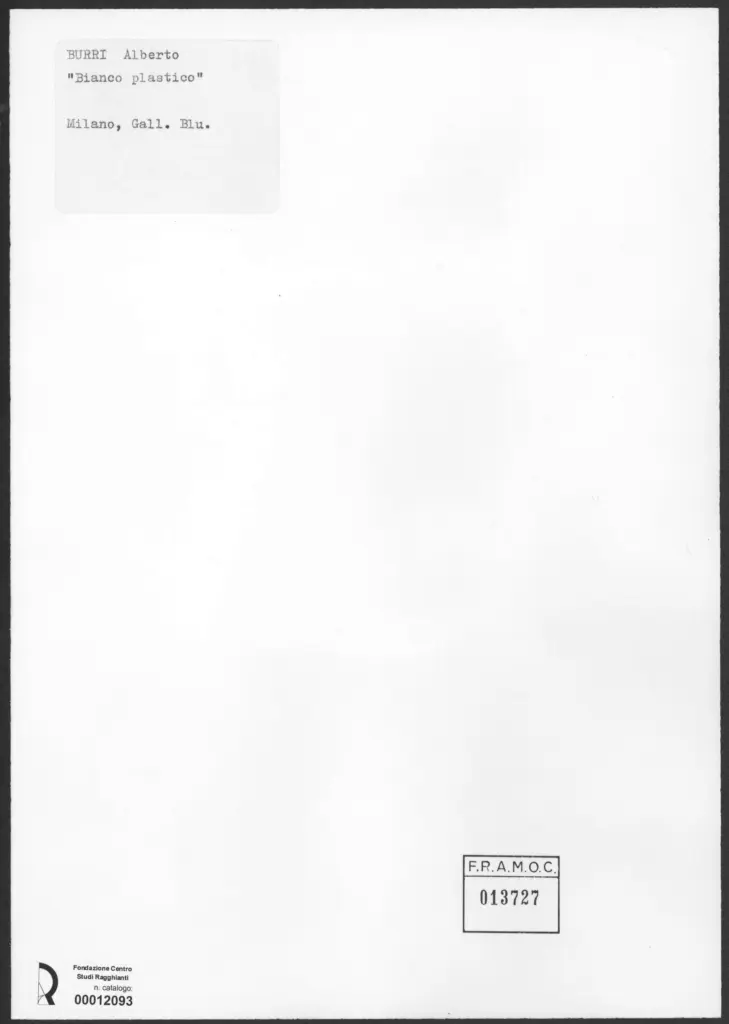 Anonimo , Burri, Alberto - sec. XX - Bianco plastico , retro