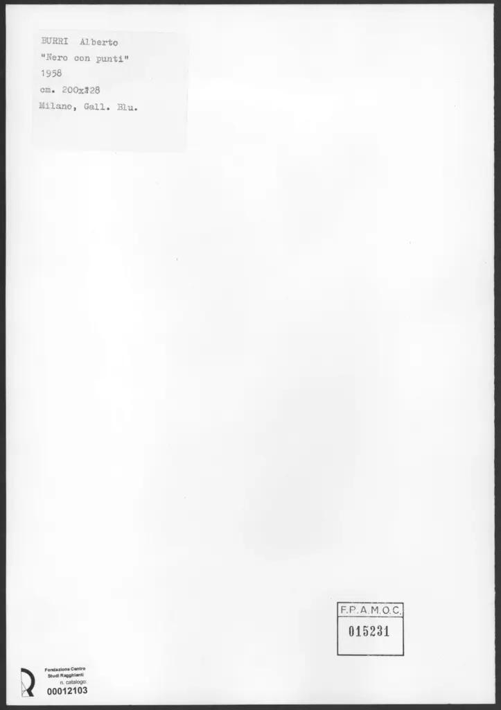 Anonimo , Burri, Alberto - sec. XX - Nero con punti , retro