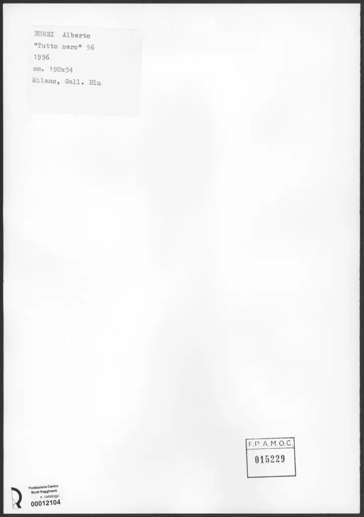 Anonimo , Burri, Alberto - sec. XX - Tutto nero , retro
